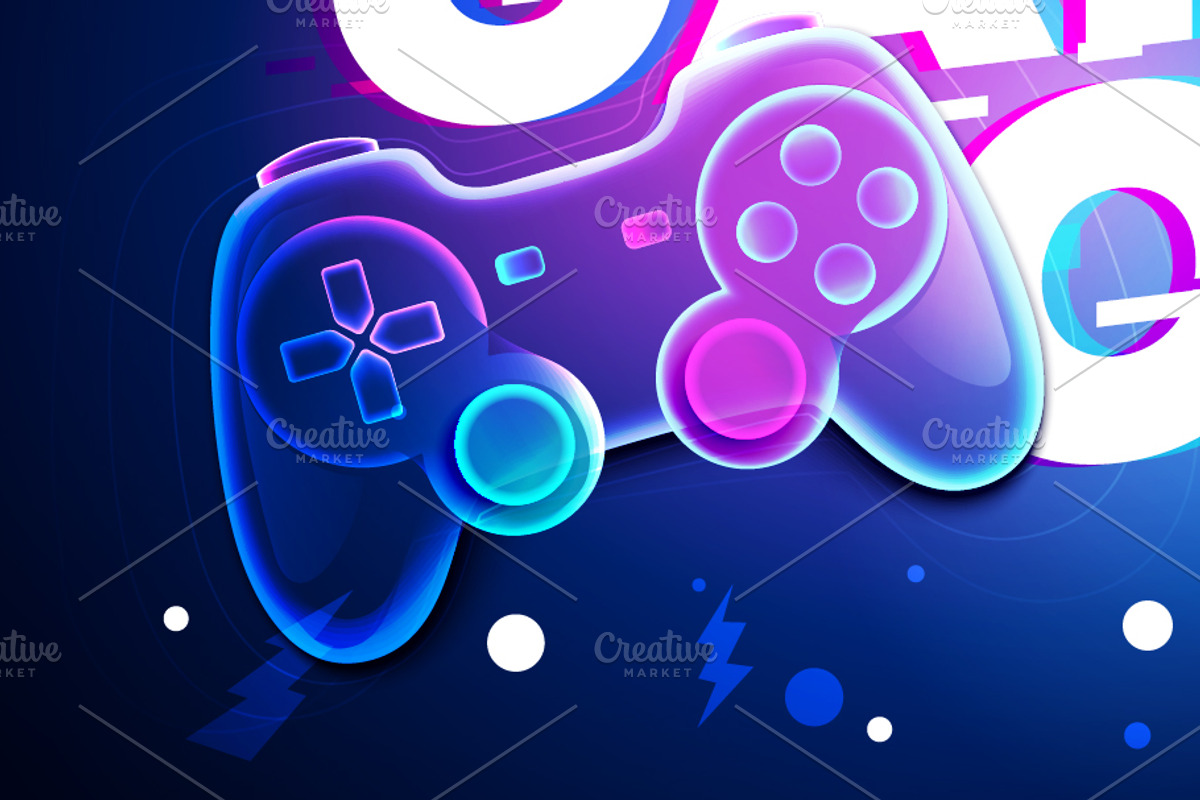 Game On Joypad In Neon Glitch Style, a Technology Illustration by Black White Mouse Design (Photo 2 of 3)