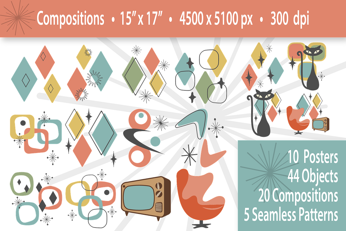 Mid Century Design Kit Bundle, a Pattern Graphic by Blynn Pippen (Photo 2 of 9)