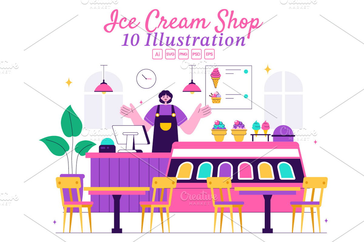 10 Ice Cream Store Illustration, a Food Illustration by denayunebgt (Photo 1 of 4)