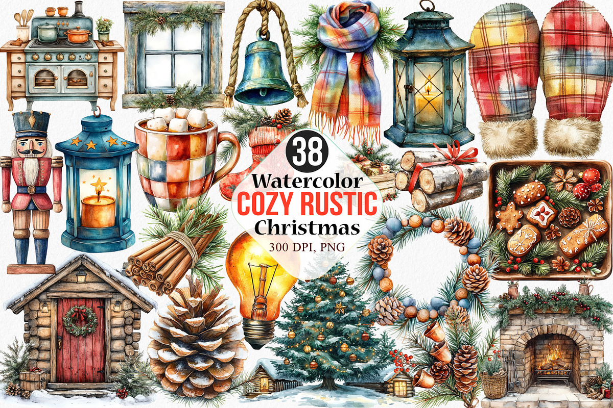Cozy Rustic Christmas Clipart, an Illustration by Canvas Craft (Photo 1 of 7)