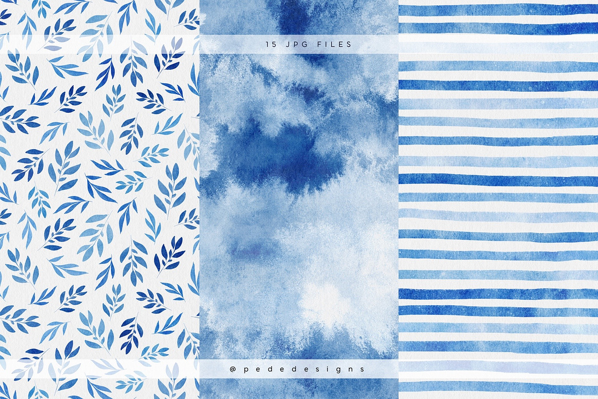 Navy Blue Watercolor Digital Papers, a Pattern Graphic by PeDe Designs (Photo 2 of 6)