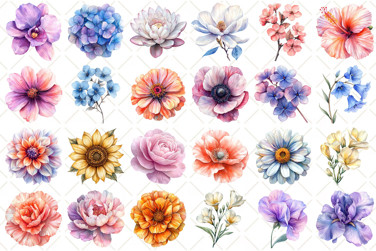 Watercolor Pastel Floral Clipart, an Illustration by Black Bird Studio (Photo 2 of 5)