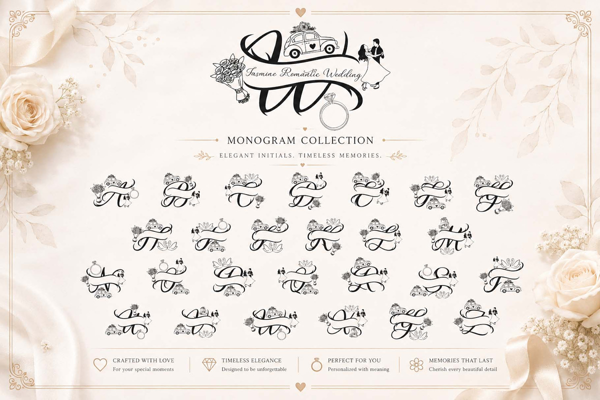 Jasmine Romantic Wedding Monogram, a Handwritten Font by Yoga Letter (Photo 6 of 8)