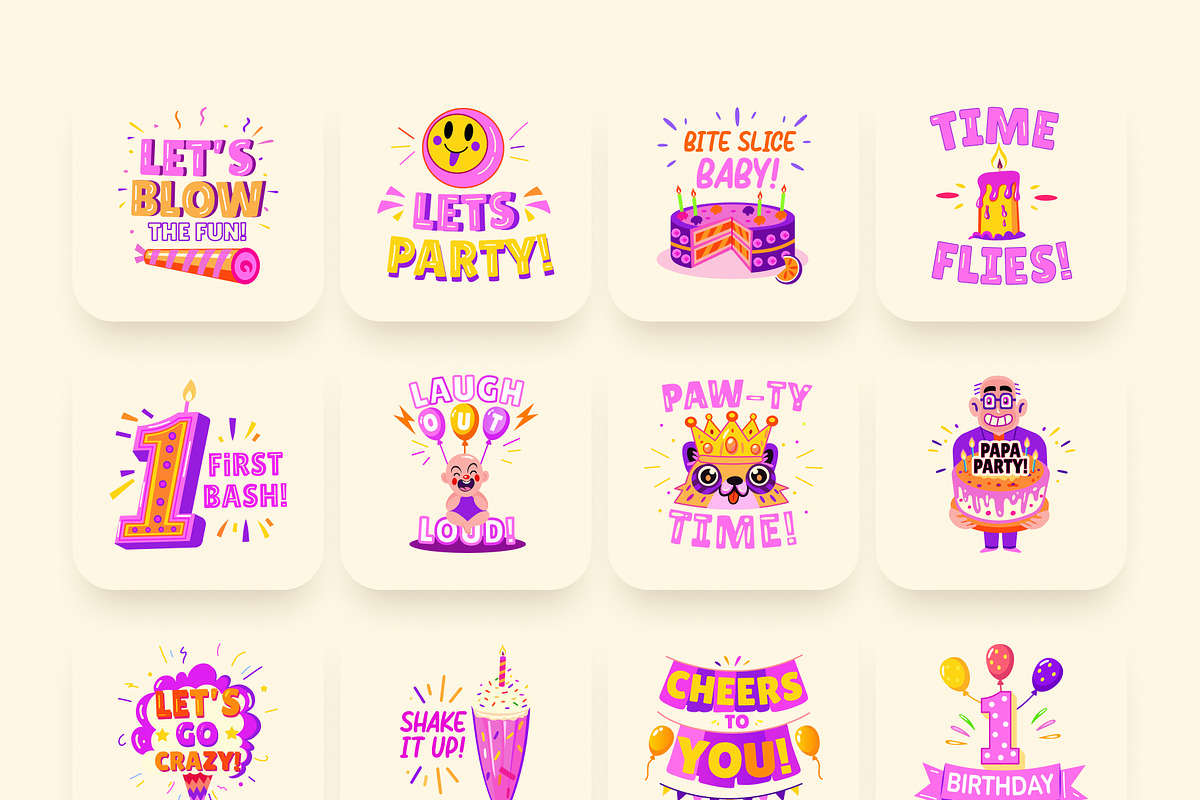 Birthday Sticker Set, an Emoji Icon by Brickclay (Photo 7 of 8)