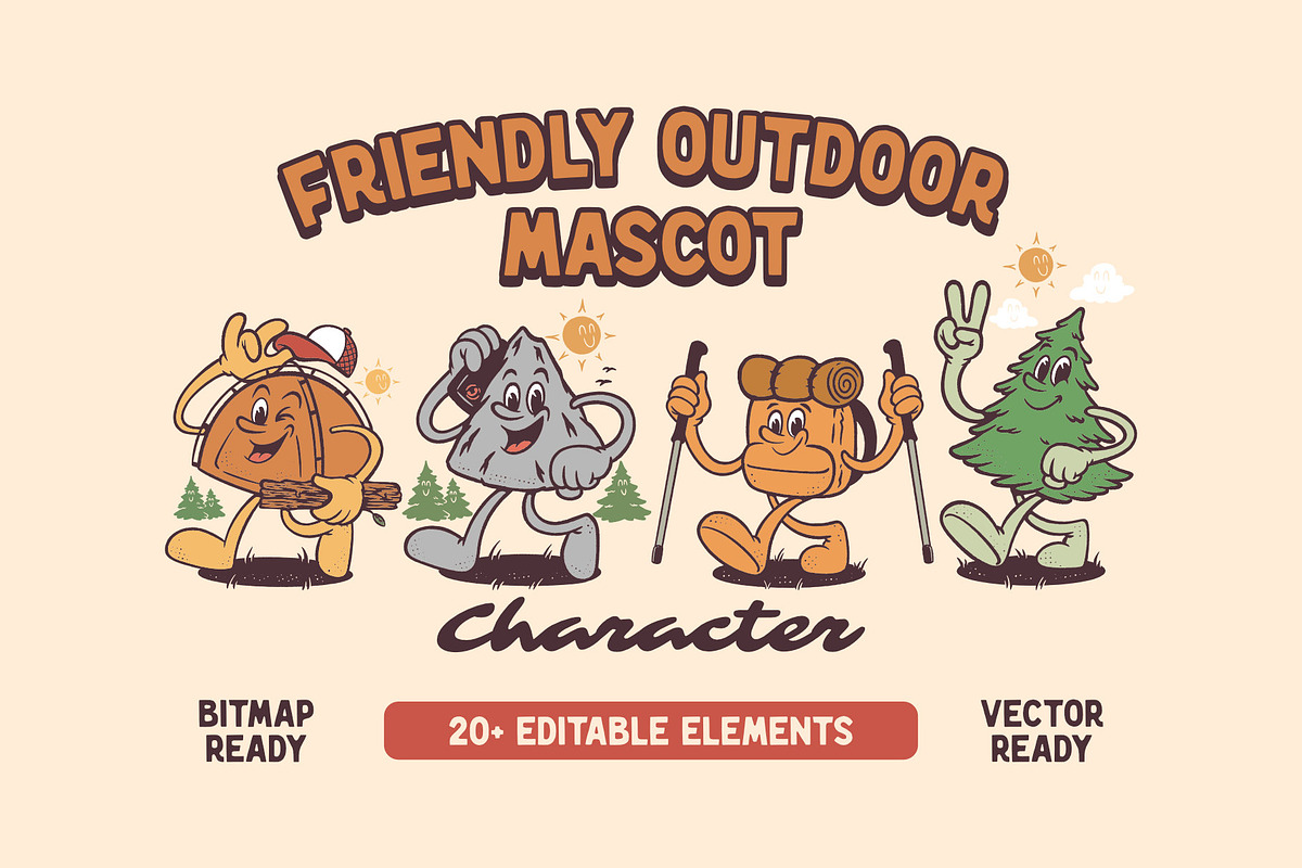 Friendly Outdoor Mascot Characters, an Object Illustration by MovinkGraphicStudio (Photo 1 of 15)