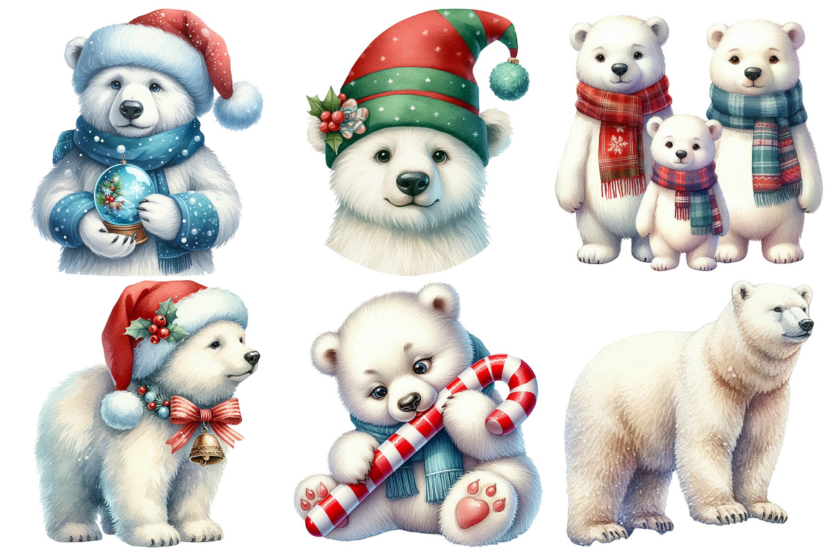 Cute Christmas Polar Bear Clipart, an Illustration by Pixels.Craft (Photo 3 of 7)