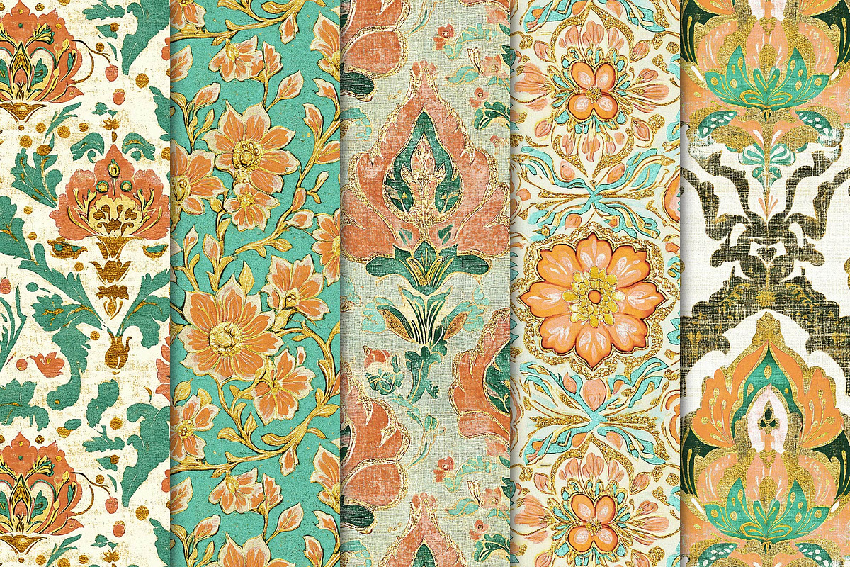 Boho Summer Orange & Aqua Patterns, a Pattern Graphic by Maishop (Photo 3 of 4)