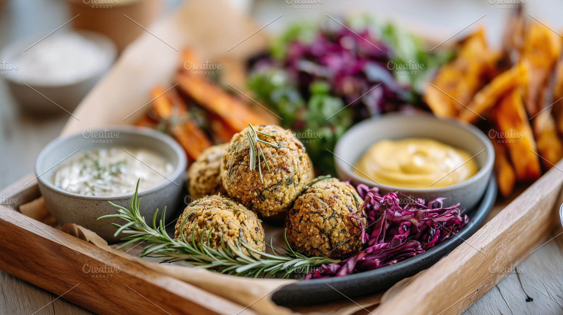 Vegan falafel balls served with, a Food & Drink Photo by MistyDay