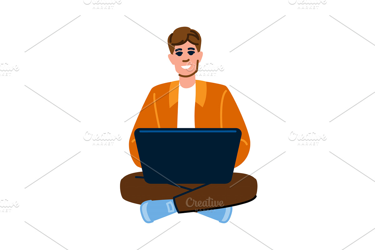 Smiling freelancer working remotely, a Technology Illustration by pikepicture