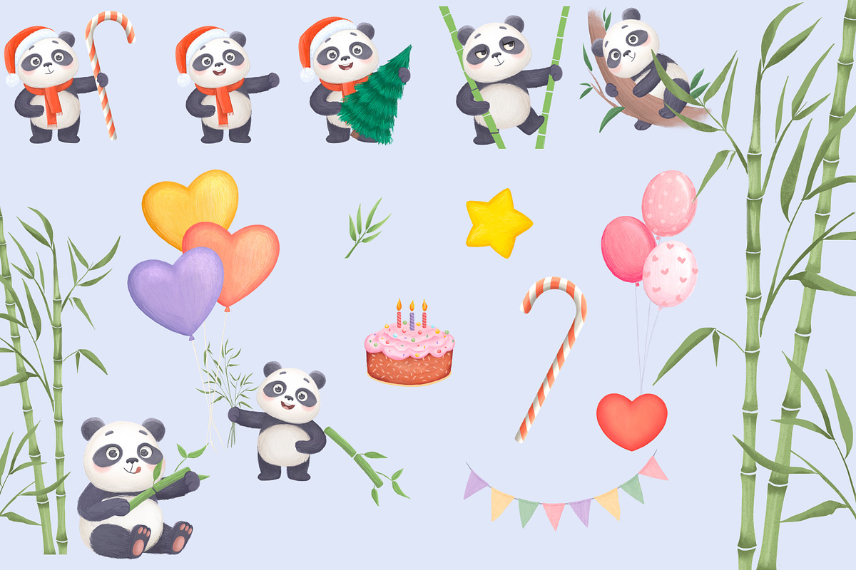 Cute Panda Clipart Set, an Illustration by LikaYu (Photo 4 of 8)