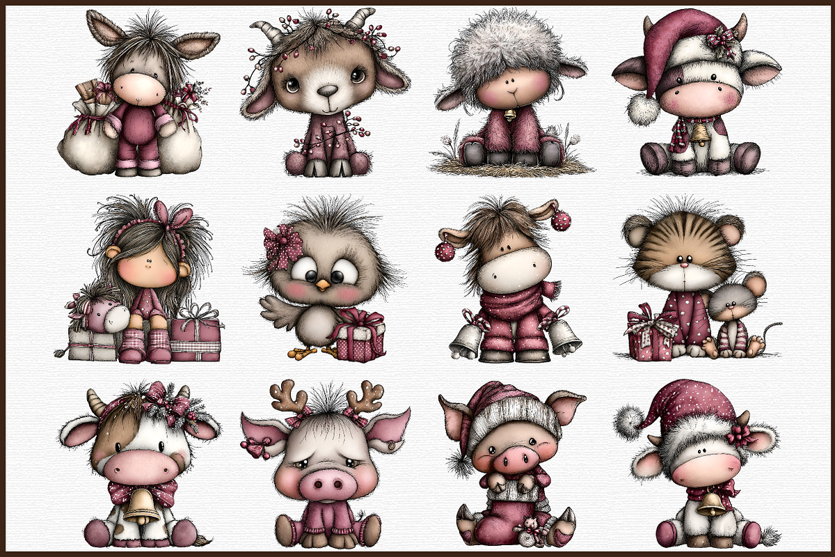 Farm Animals Christmas Clipart, an Animal Illustration by Sublimation Artist (Photo 3 of 6)