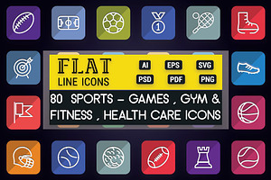 Sports, Games & Fitness Flat Icons