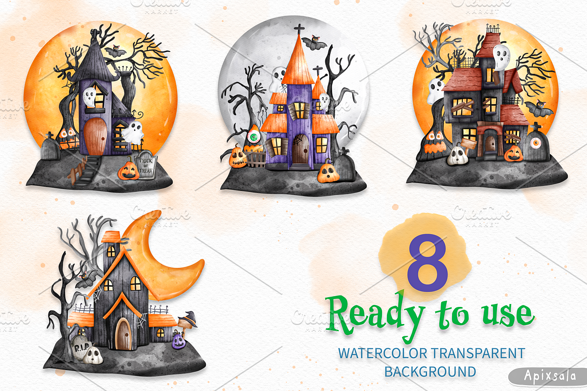 Haunted House Halloween Clipart, a Decorative Illustration by Apixsala (Photo 2 of 14)