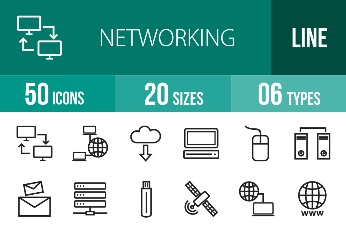 50 Networking Line Icons