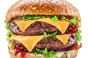 Hamburger on a white background, a Food & Drink Photo by Volff