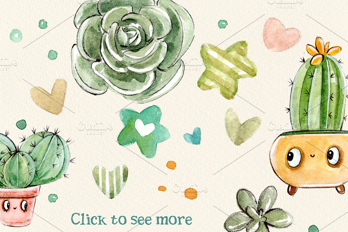 Cacti & Succulents set +8 patterns, a Decorative Illustration by Kristina Crocus (Photo 2 of 5)