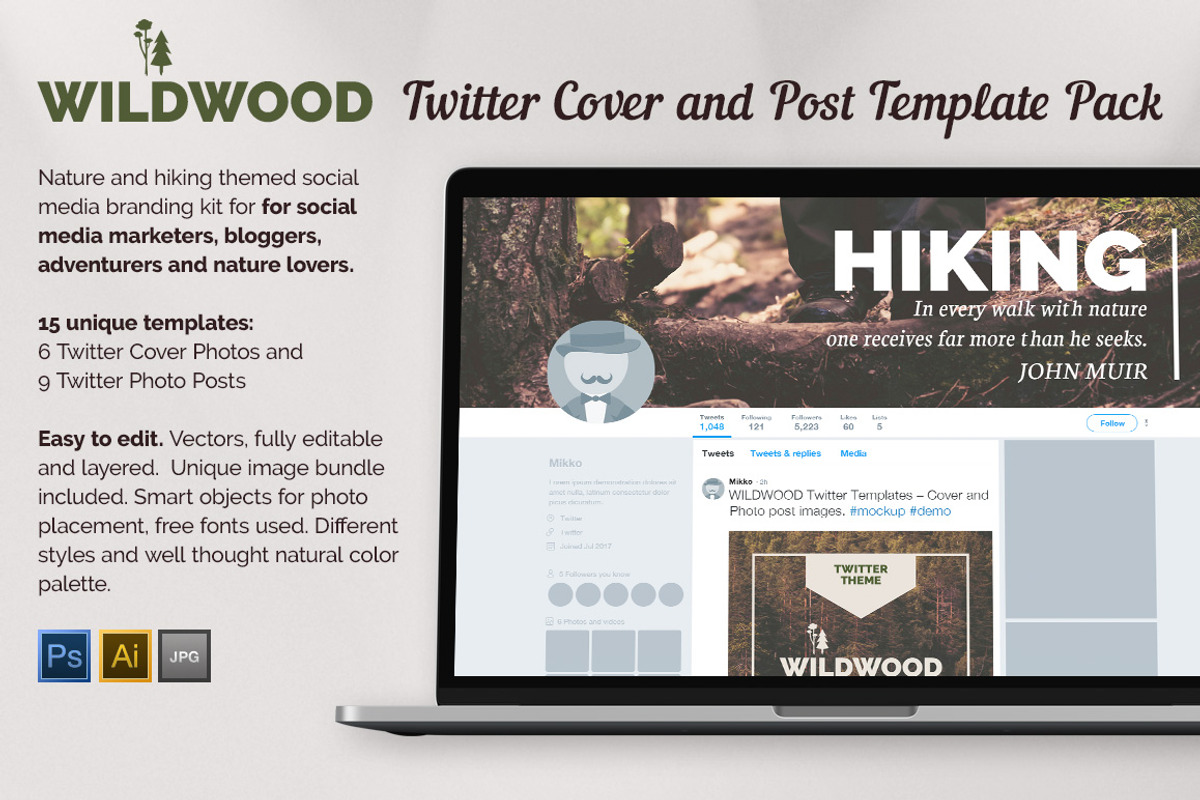 WILDWOOD Twitter Templates Pack, a Social Media Template by Mikko Lemola (Photo 1 of 3)