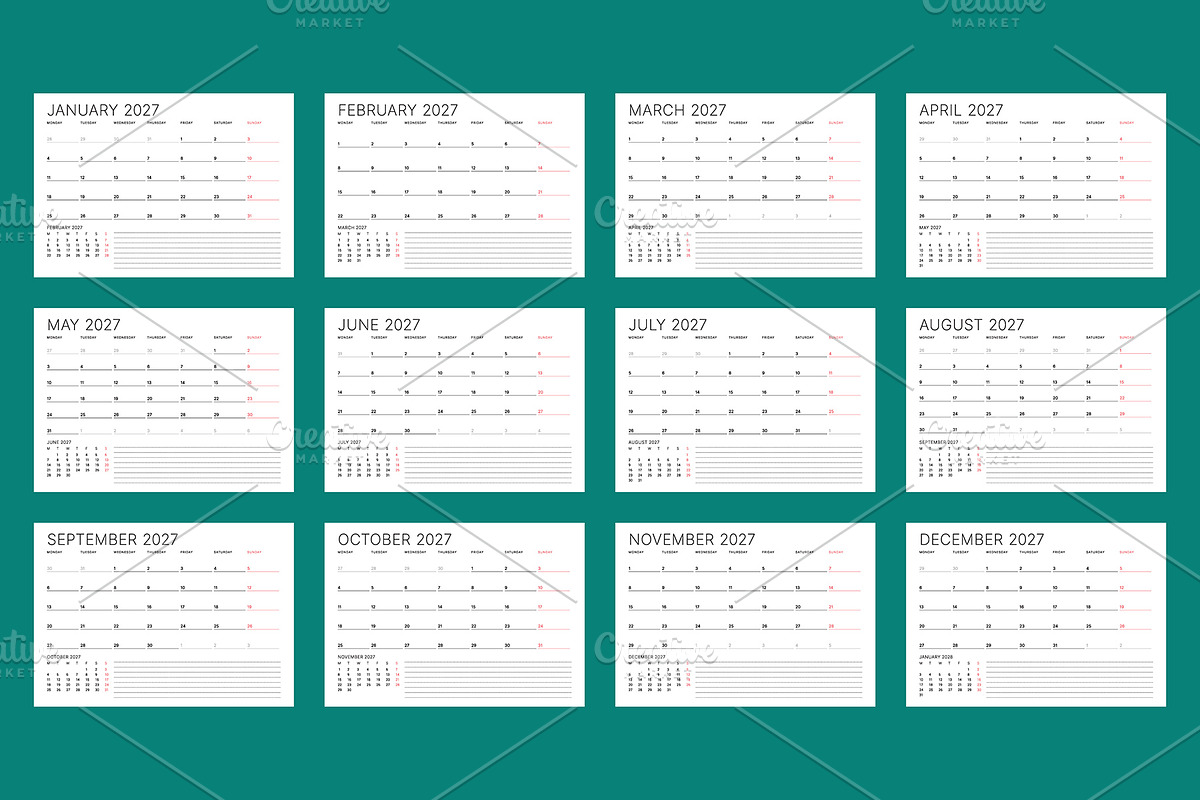 2027 Calendar | Minimalist Planner, a Texture Illustration by mikhailmorosin (Photo 1 of 6)