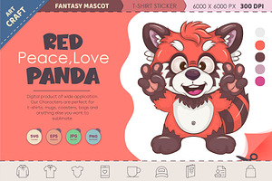 Cartoon Red Panda Peace, Love., an Animal Illustration by KENO Mascots