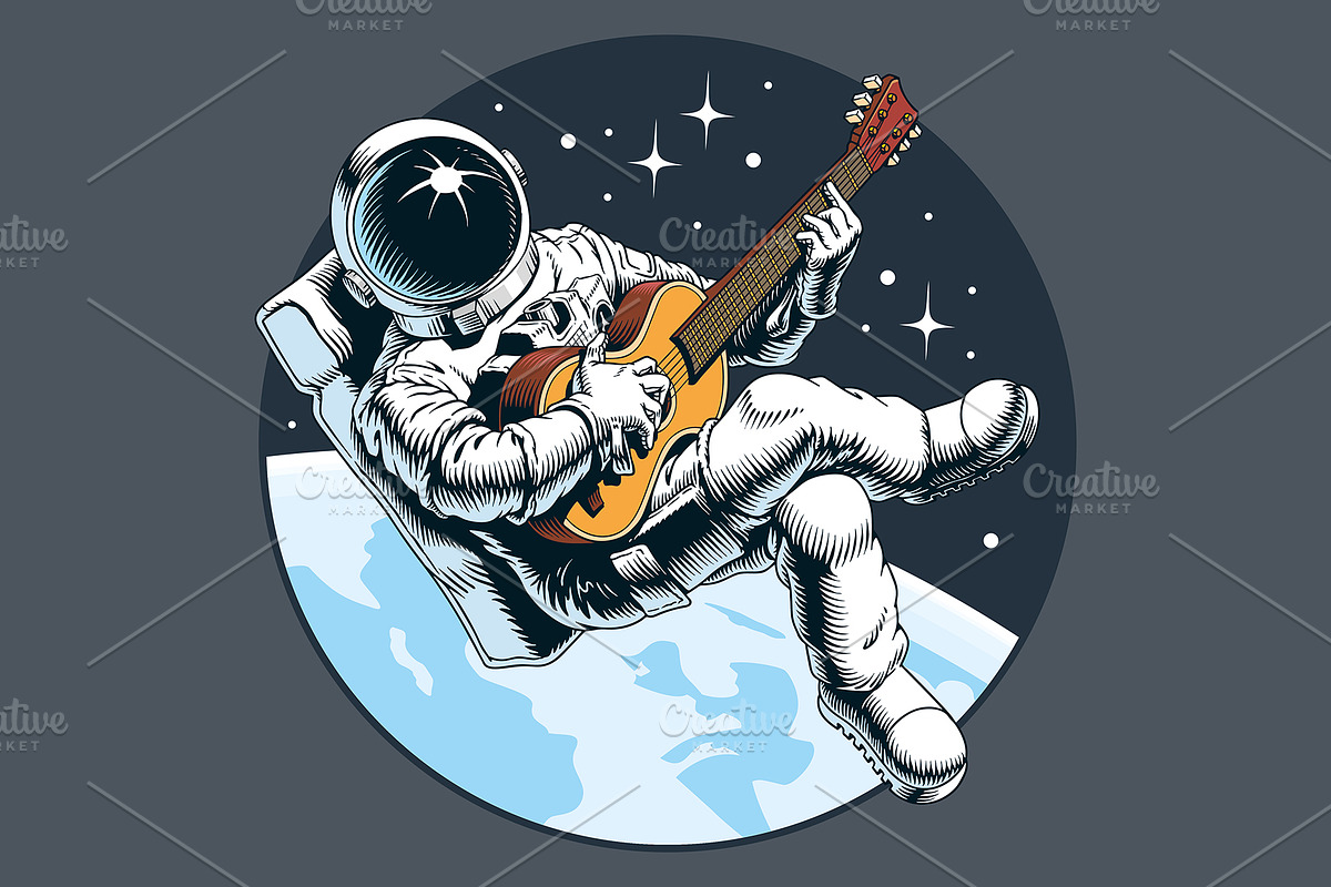 Astronaut playing guitar in space, a Technology Illustration by Ledokolua (Photo 1 of 2)