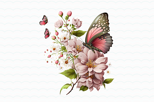 Pink Flower Butterfly Watercolor