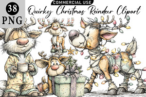 Quirky Christmas Reindeer Clipart, an Illustration by Daily.Designs