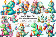 Cute Birthday Dinosaurs Clipart, an Illustration by CraftArtStudio (Thumbnail 1 of 6)