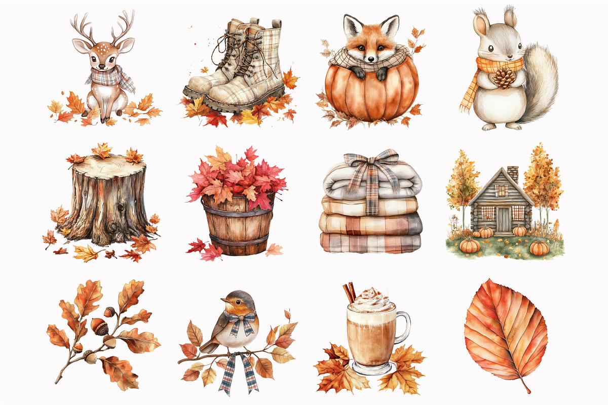 Watercolor Autumn Woodland Clipart, a Seasonal Illustration by Design Market (Photo 5 of 5)