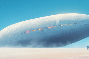UFO hovering above desert landscape, a Photo by Dvoevnore photos