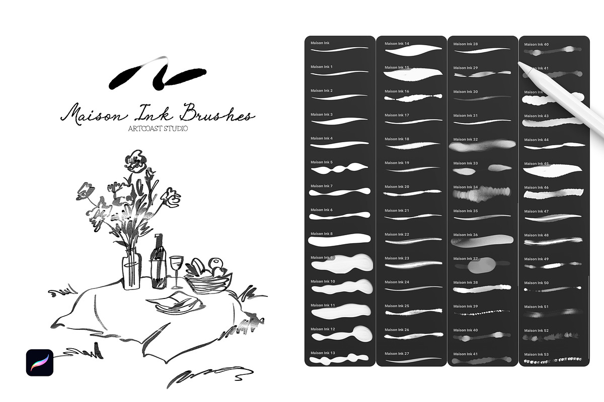 Maison Ink Procreate Brushes, a Brush Add-On by Spasibenko Art (Photo 4 of 7)