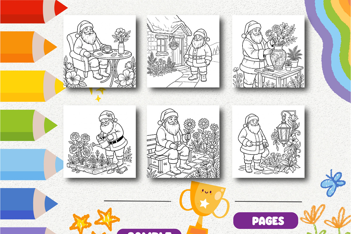 Santa Claus Flower Garden Coloring, a Seasonal Illustration by Design Zone (Photo 3 of 5)