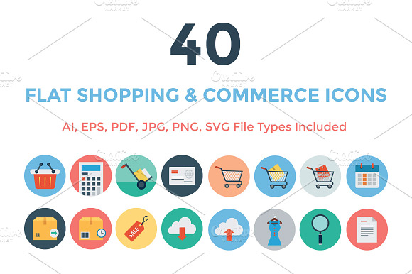 40 Flat Shopping and Commerce Icons preview 3