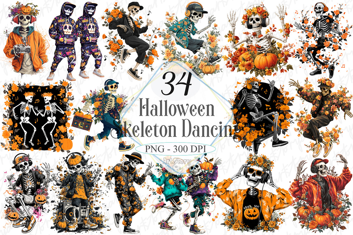 Halloween Skeleton Dance Sublimation, a Graphic by designcity5 (Photo 1 of 5)