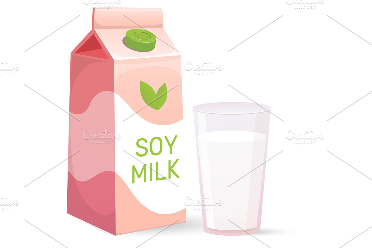Fresh soy milk in glass cup and, a Food Illustration by Vectorbuum