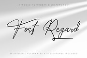 Fost Regard - Signature Script Font, a Script Font by Rishsketch (Thumbnail 1 of 13)