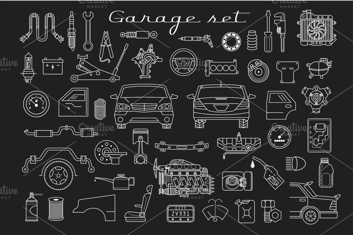 Garage set. Vector icons car parts., an Object Illustration by WINS Doodle shop (Photo 3 of 4)