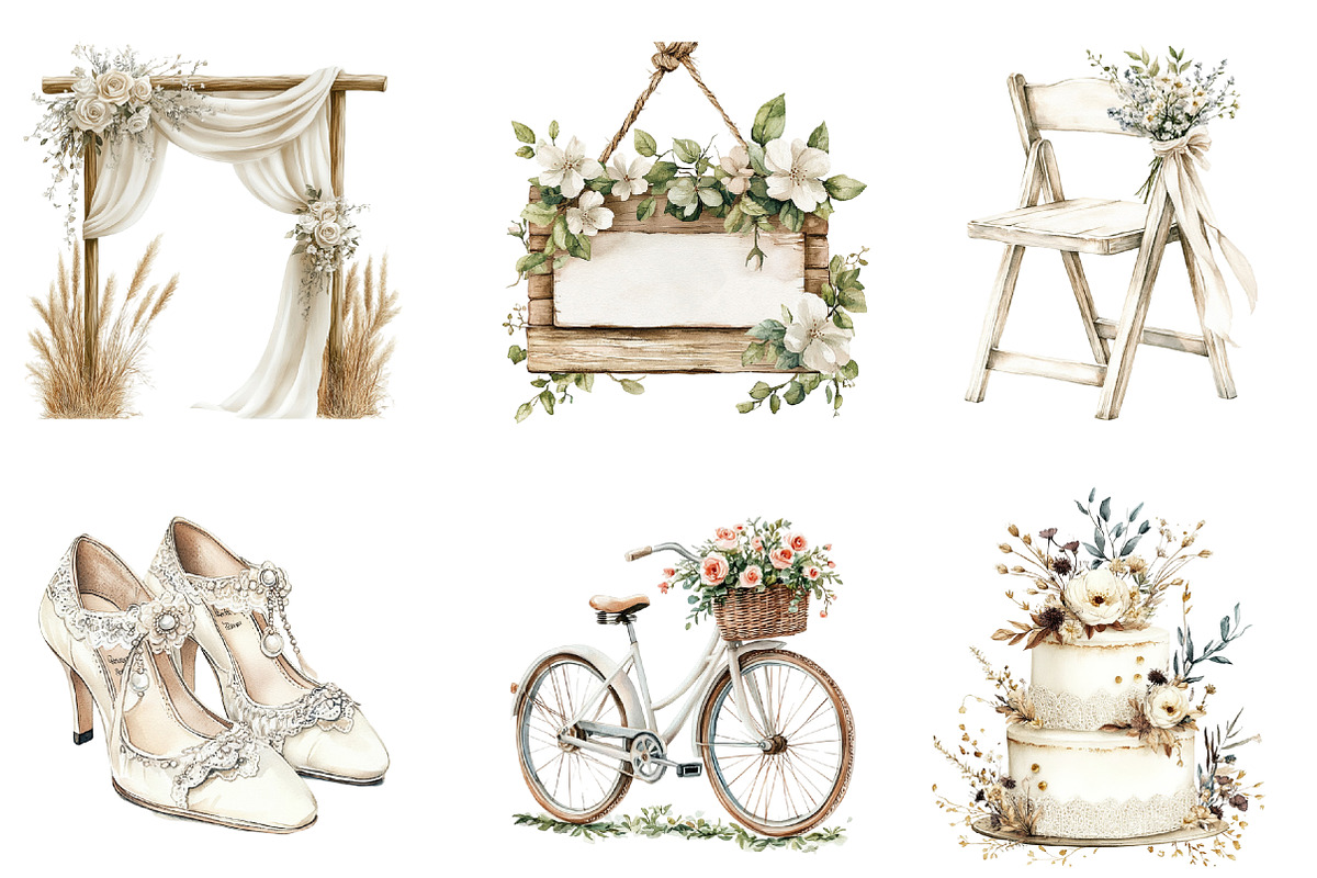 Boho Wedding Sublimation Clipart, an Illustration by SinaCreation (Photo 3 of 5)