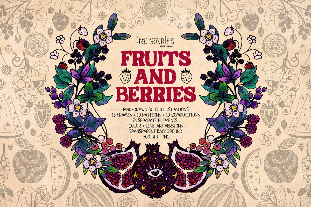 Fruits and Berries | Hand Drawn Boho, a Food Illustration by Ink Stories (Photo 1 of 13)