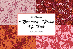 Blooming Peony. 4 Seamless Patterns.