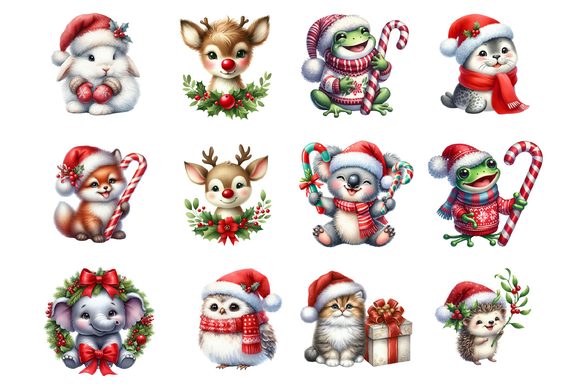 Cute Animal Christmas Clipart Bundle, a Graphic by CitraGraphics (Photo 3 of 4)
