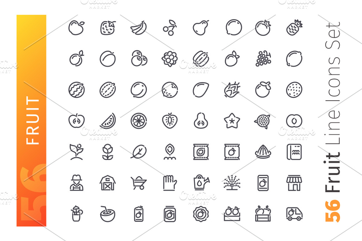 Fruit Line Icons Set, an Outline Icon by Voysla's Shop (Photo 2 of 4)