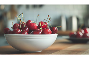 Ripe cherries with stems piled high, a Food & Drink Photo by Lermont51