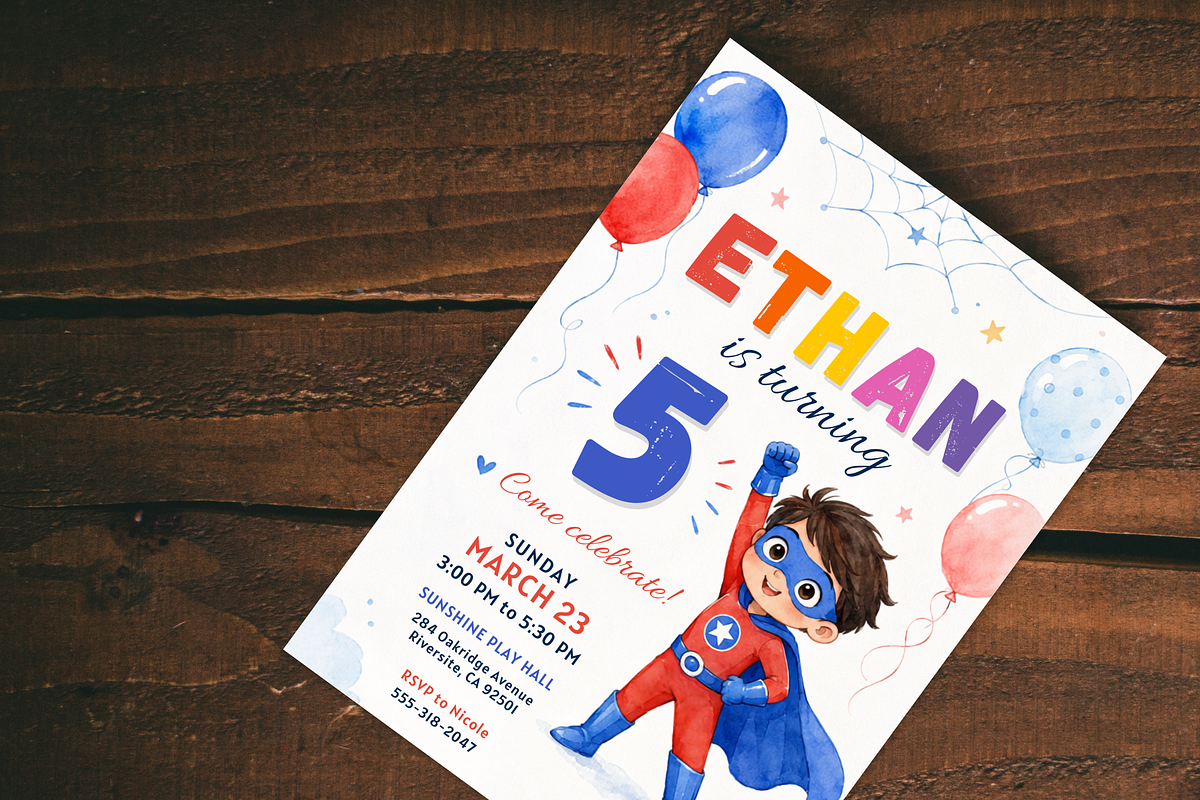 Superhero Birthday Invitation, an Invitation Template by heynomi (Photo 9 of 19)