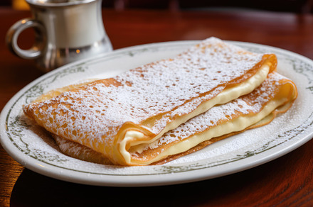 Pancakes with cream and sugar on a p, a Photo by Iftikhar Alam