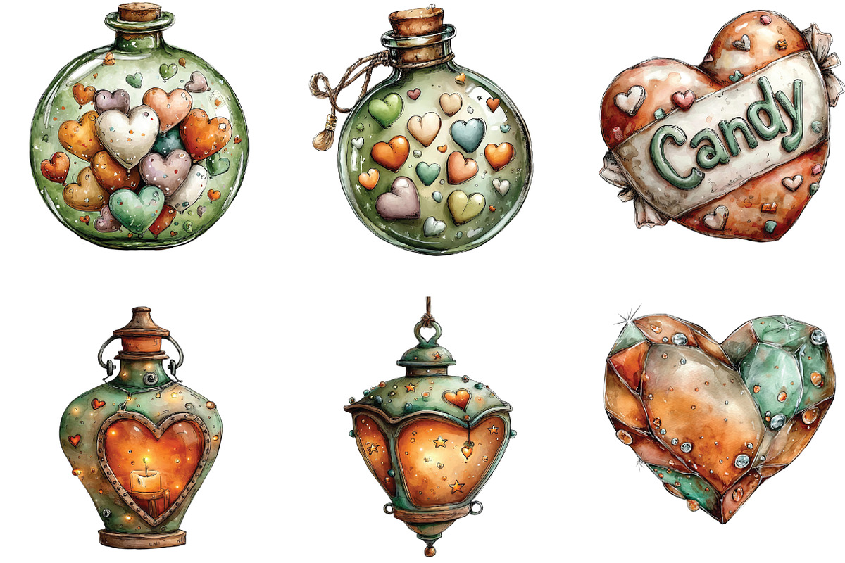 Whimsical Watercolor Valentine Clipa, an Illustration by CraftArtStudio (Photo 6 of 6)