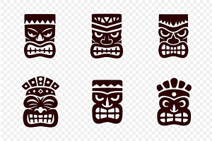 Set of six tiki masks on transparent, an Object Illustration by GraphiShop