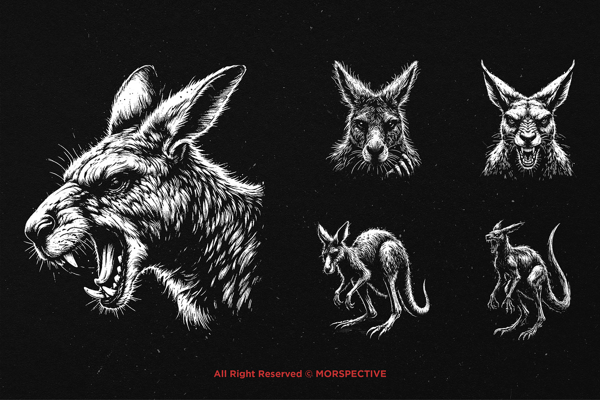 10 Bundle Dark Art Kangaroo Animal, an Illustration by Morspective (Photo 3 of 7)