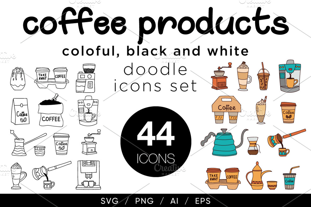 Coffee doodle illustrations set, an Icon by Gulnarart (Photo 1 of 5)