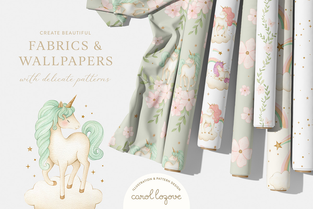 Watercolor Magic Rainbow Unicorn Set, a Decorative Illustration by Carol Lozove (Photo 34 of 74)