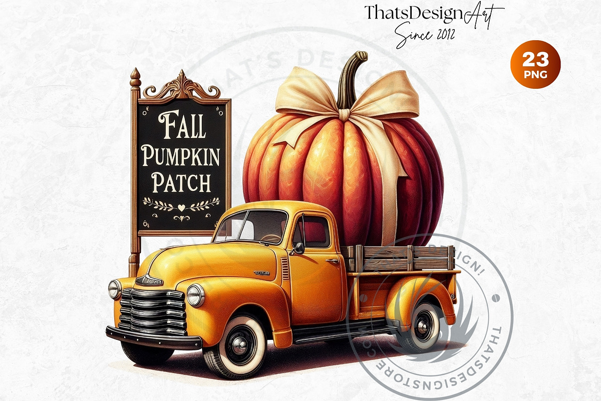 Fall trucks with pumpkins PNG, a Seasonal Illustration by ThatsDesignArt (Photo 4 of 10)